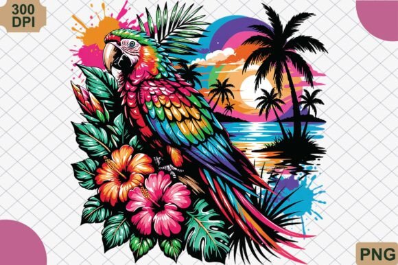 Download Tropical Parrot Sunset Summer PNG - Summer png Collection