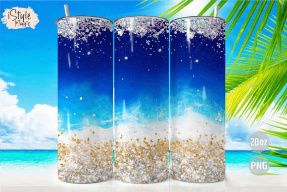 Download Beach Ocean Glitter 20oz Tumbler Wrap - Premium Bundle